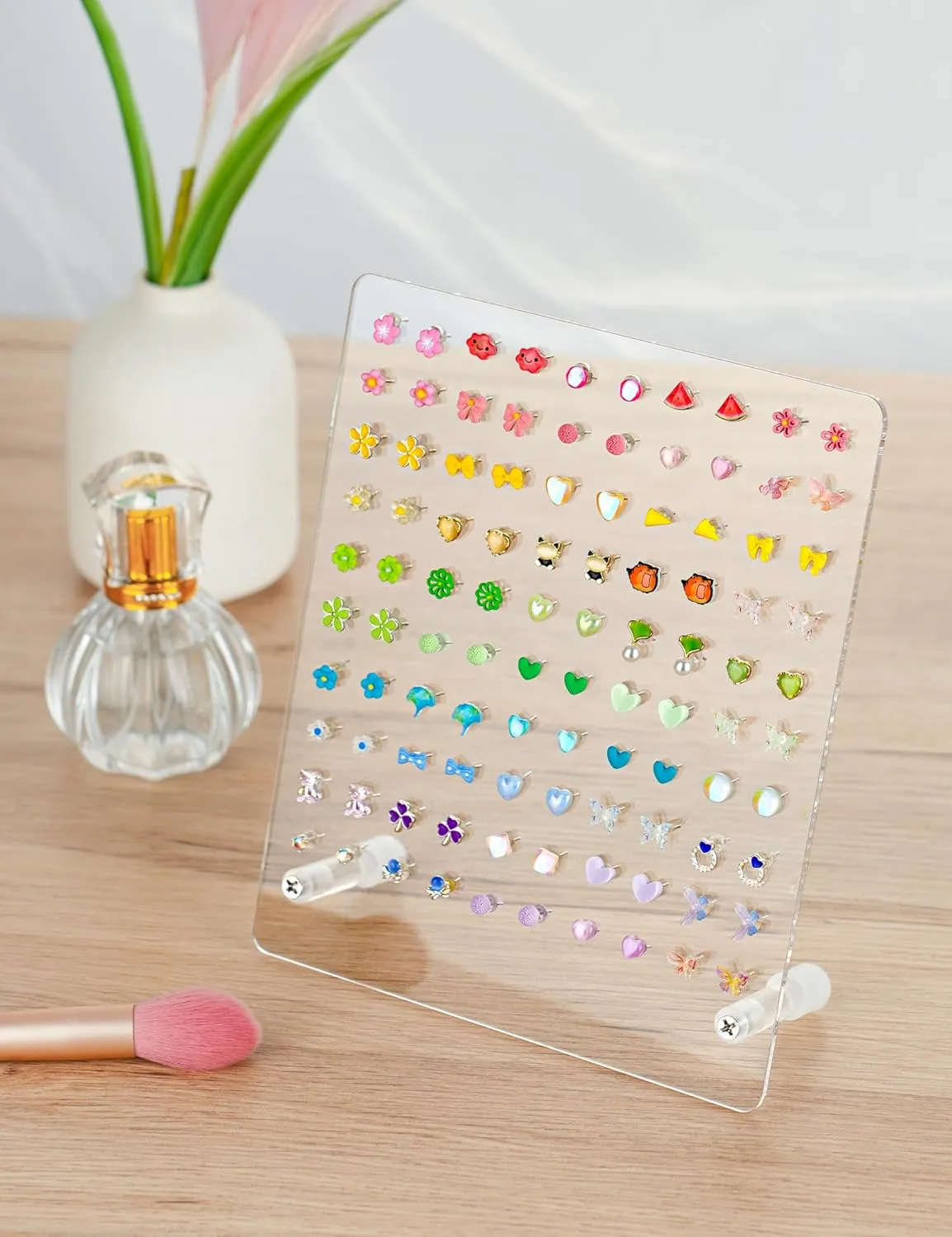 NiHome Acrylic Earring Stand 3PCS, Exquisite Double-Sided Acrylic Earring Organizer with 90 Holes Each - Lightweight and Sturdy Material, Unique Design with Larger Holes for Special Sizes