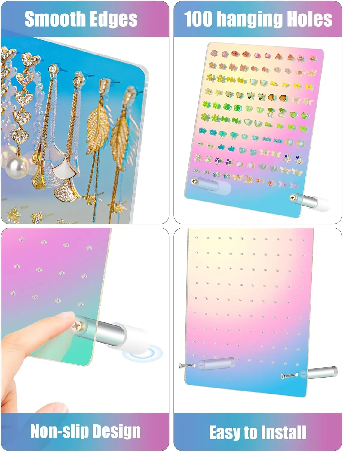 NiHome Acrylic Earring Stand 3PCS, Exquisite Double-Sided Acrylic Earring Organizer with 90 Holes Each - Lightweight and Sturdy Material, Unique Design with Larger Holes for Special Sizes