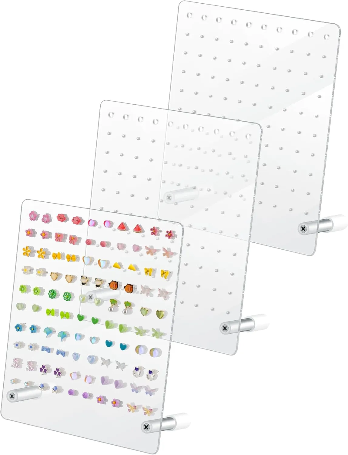 NiHome Acrylic Earring Stand 3PCS, Exquisite Double-Sided Acrylic Earring Organizer with 90 Holes Each - Lightweight and Sturdy Material, Unique Design with Larger Holes for Special Sizes