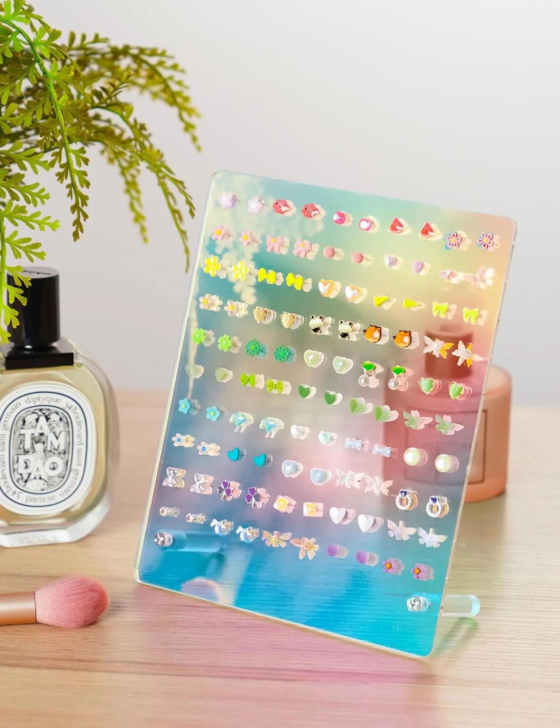 NiHome Acrylic Earring Stand 3PCS, Exquisite Double-Sided Acrylic Earring Organizer with 90 Holes Each - Lightweight and Sturdy Material, Unique Design with Larger Holes for Special Sizes