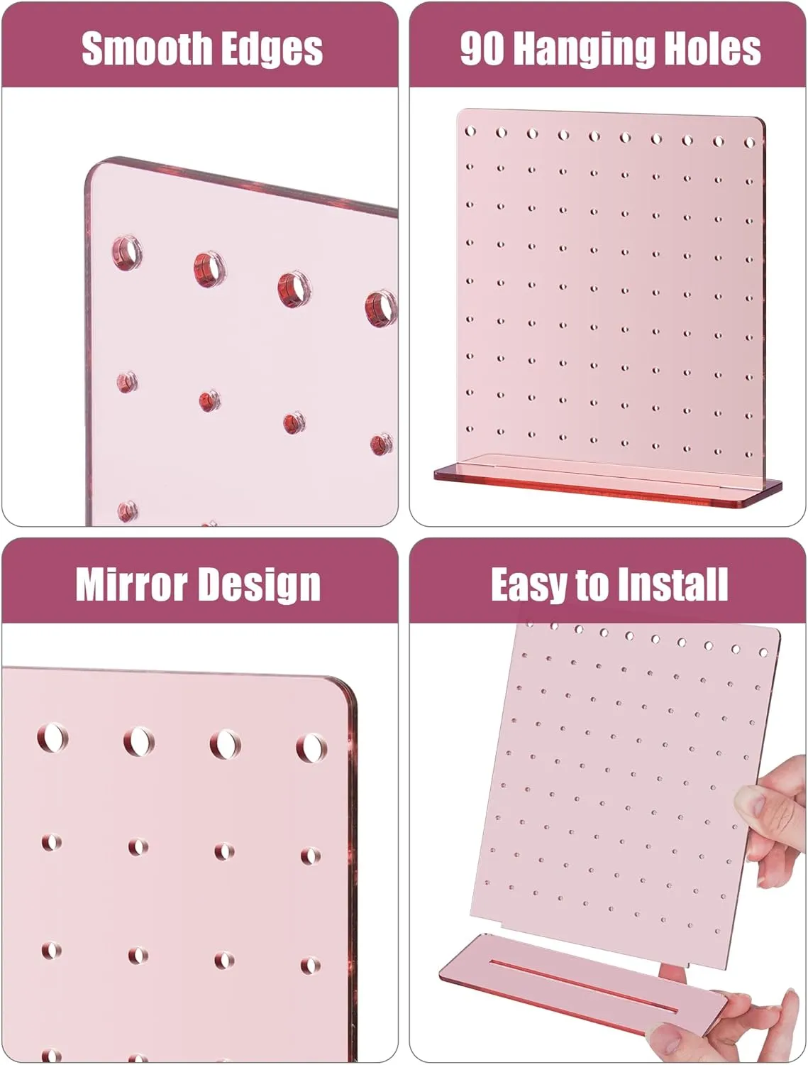NiHome Acrylic Earring Stand 3PCS, Exquisite Double-Sided Acrylic Earring Organizer with 90 Holes Each - Lightweight and Sturdy Material, Unique Design with Larger Holes for Special Sizes