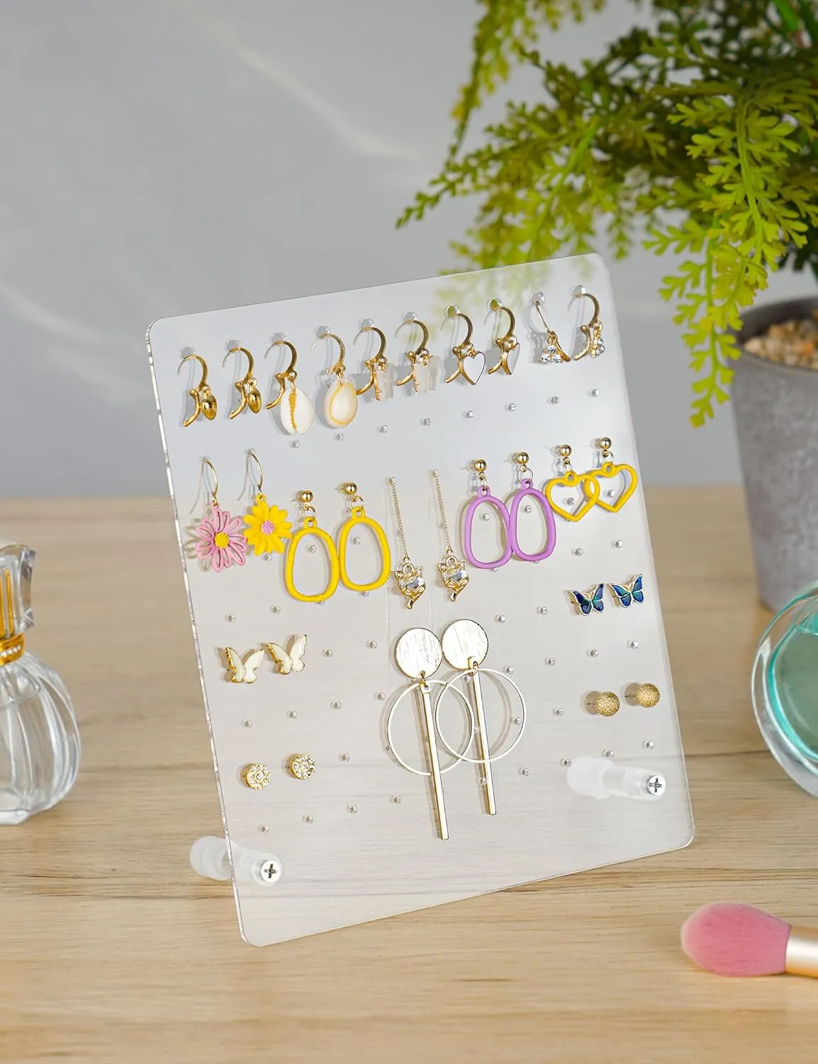 NiHome Acrylic Earring Stand 3PCS, Exquisite Double-Sided Acrylic Earring Organizer with 90 Holes Each - Lightweight and Sturdy Material, Unique Design with Larger Holes for Special Sizes
