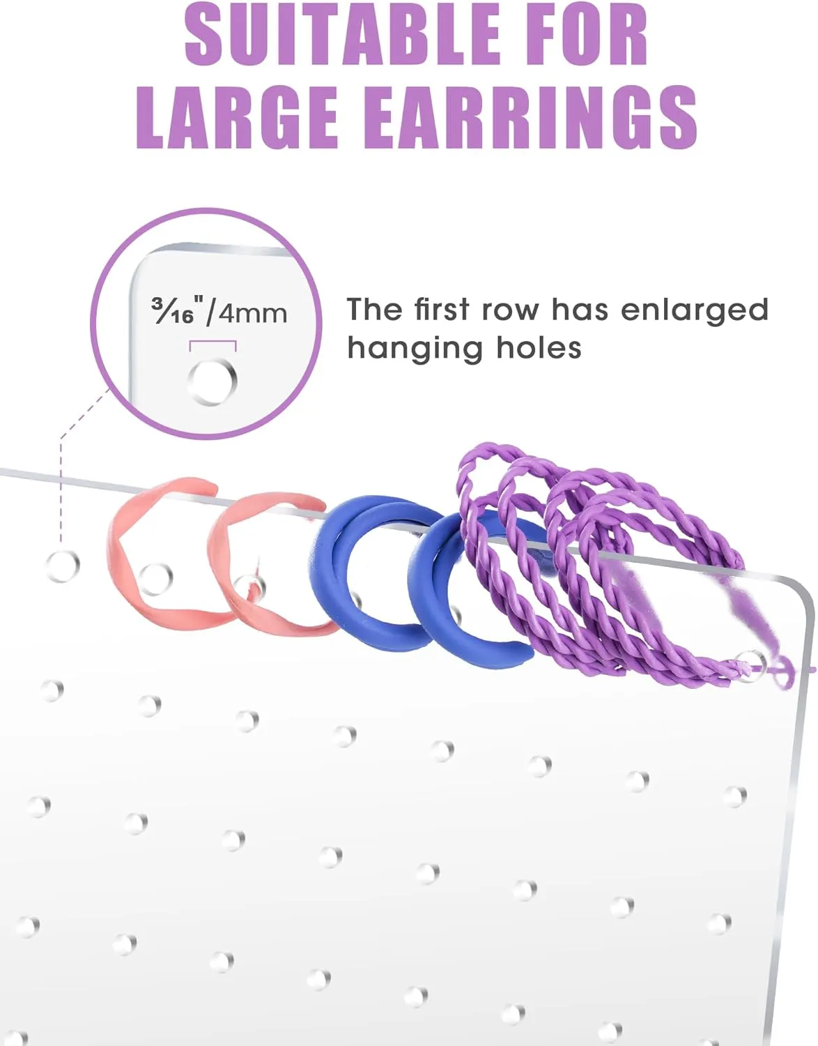 NiHome Acrylic Earring Stand 3PCS, Exquisite Double-Sided Acrylic Earring Organizer with 90 Holes Each - Lightweight and Sturdy Material, Unique Design with Larger Holes for Special Sizes
