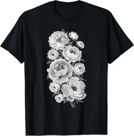 Peony Flower Botanical Floral Sketch Cute Aesthetic Design T-Shirt