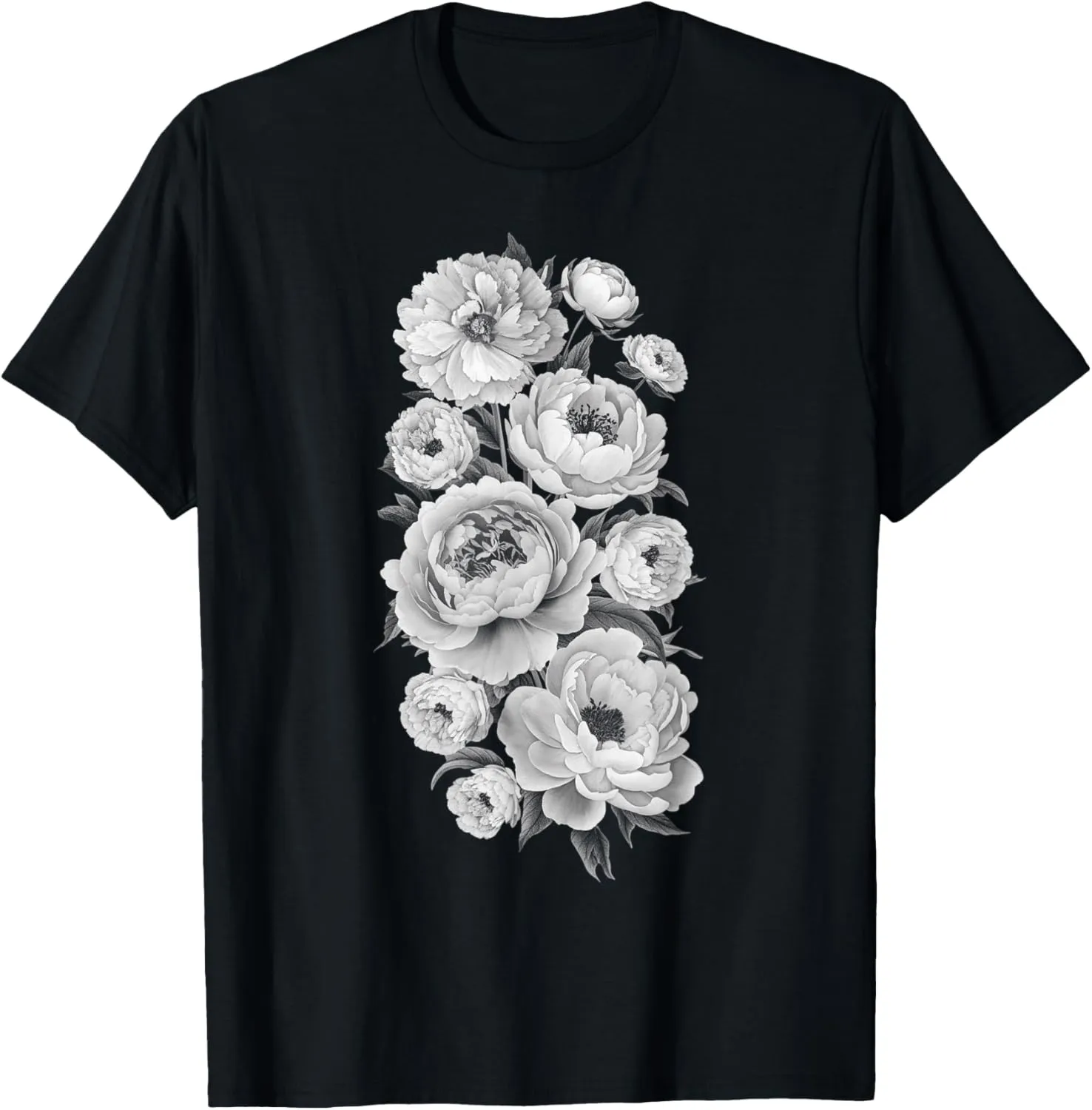 Peony Flower Botanical Floral Sketch Cute Aesthetic Design T-Shirt