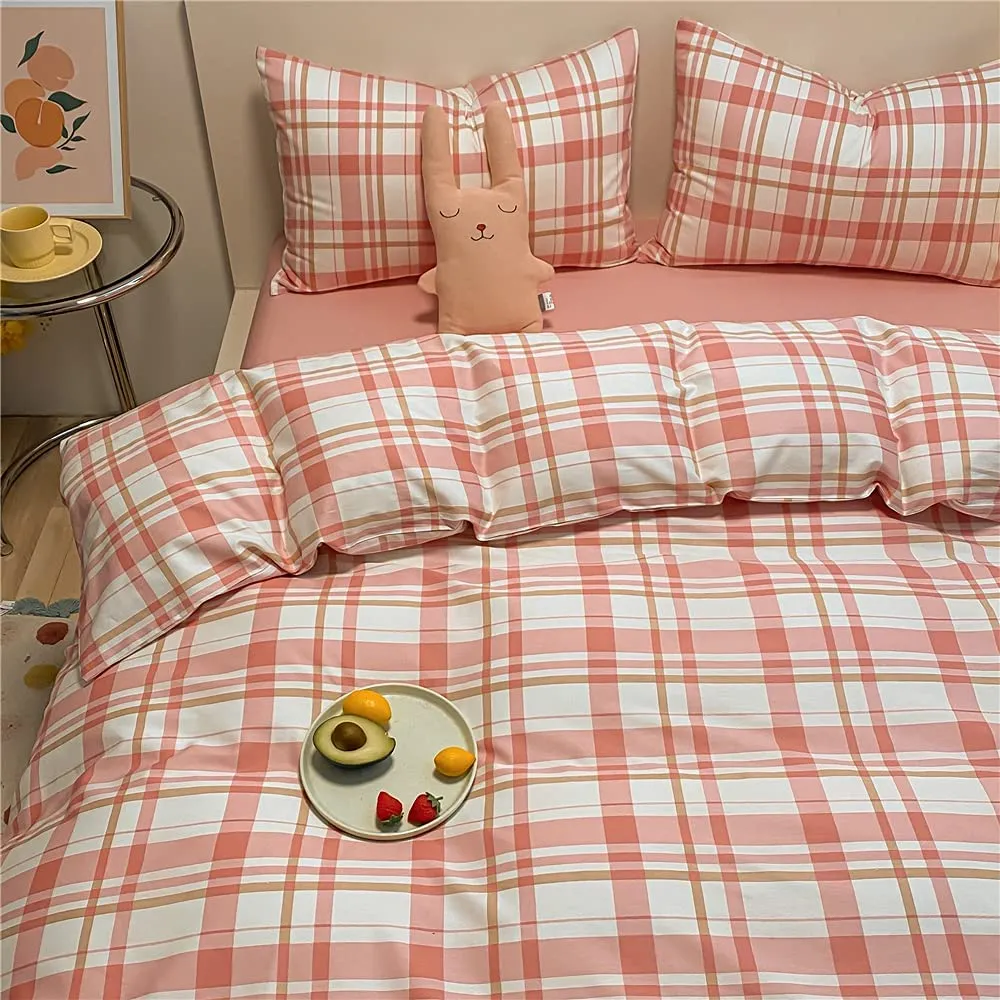 Plaid Peach Bed Set