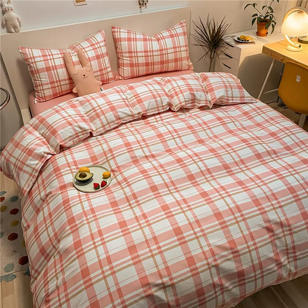 Plaid Peach Bed Set