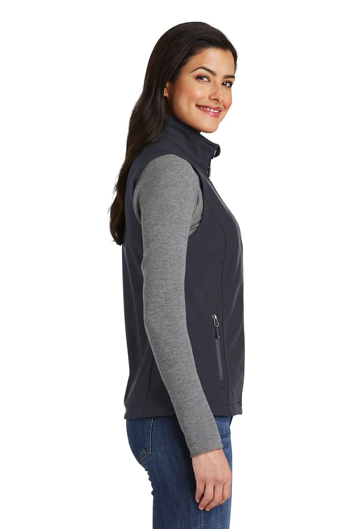 Port Authority Ladies Core Soft Shell Branded Vests, Battleship Grey