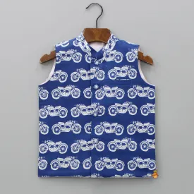 Pre Order: Bike Printed Blue Jacket