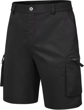 QPNGRP Men's 9" Inseam Stretch Waist Zipper Cargo Shorts with 6 Pockets