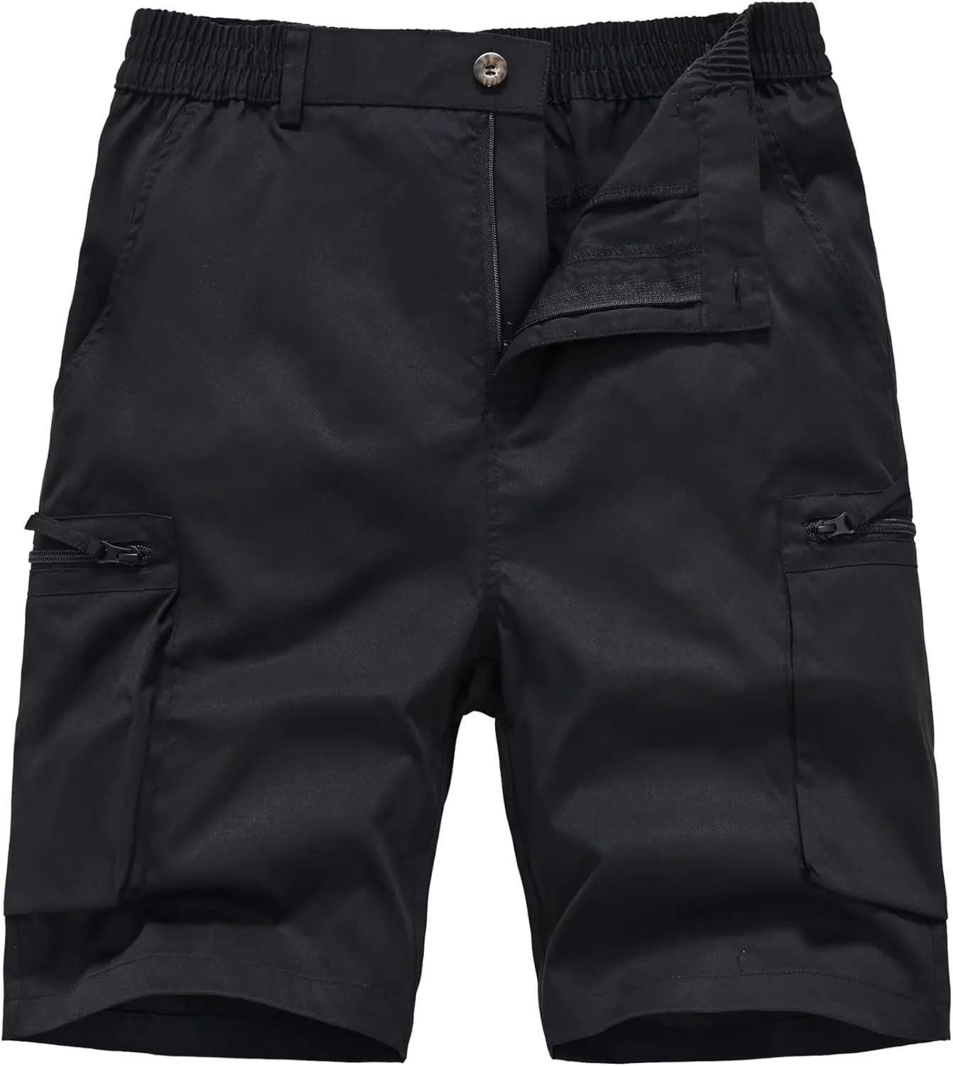 QPNGRP Men's 9" Inseam Stretch Waist Zipper Cargo Shorts with 6 Pockets