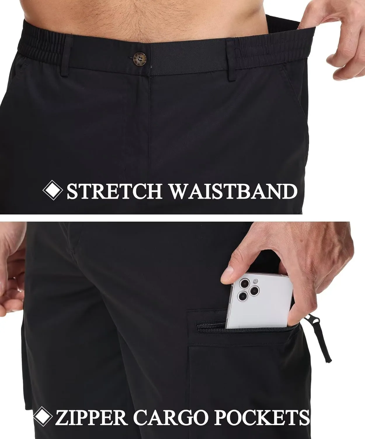 QPNGRP Men's 9" Inseam Stretch Waist Zipper Cargo Shorts with 6 Pockets