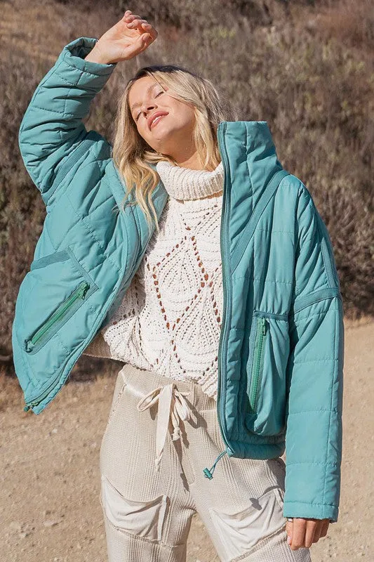 Quilted With Zipper Closure Jacket in Powder Green