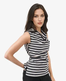 Rareism Women Gaaro Black Sleeveless Cowl Neck Broad Stripes Top