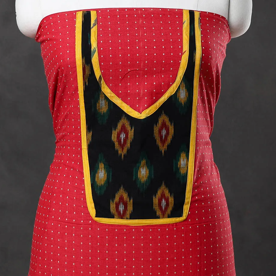 Red - Patchwork Cotton Jacquard Kurta Material (3m) 11