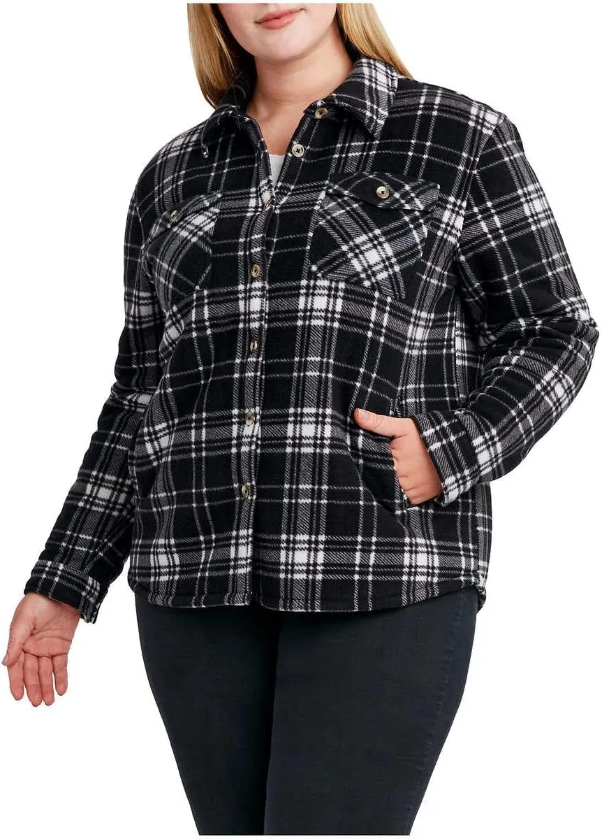 Sage Collective Women's Long Sleeve Plaid Super Plush Sherpa Lined Fleece Shirt Jacket with Pockets