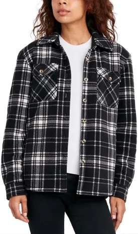 Sage Collective Women's Long Sleeve Plaid Super Plush Sherpa Lined Fleece Shirt Jacket with Pockets
