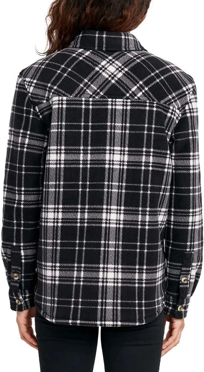 Sage Collective Women's Long Sleeve Plaid Super Plush Sherpa Lined Fleece Shirt Jacket with Pockets