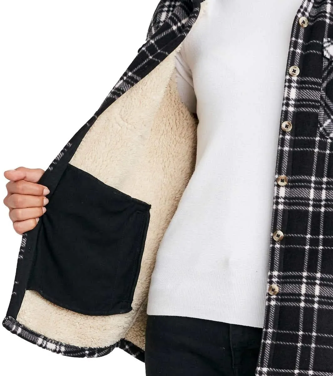 Sage Collective Women's Long Sleeve Plaid Super Plush Sherpa Lined Fleece Shirt Jacket with Pockets
