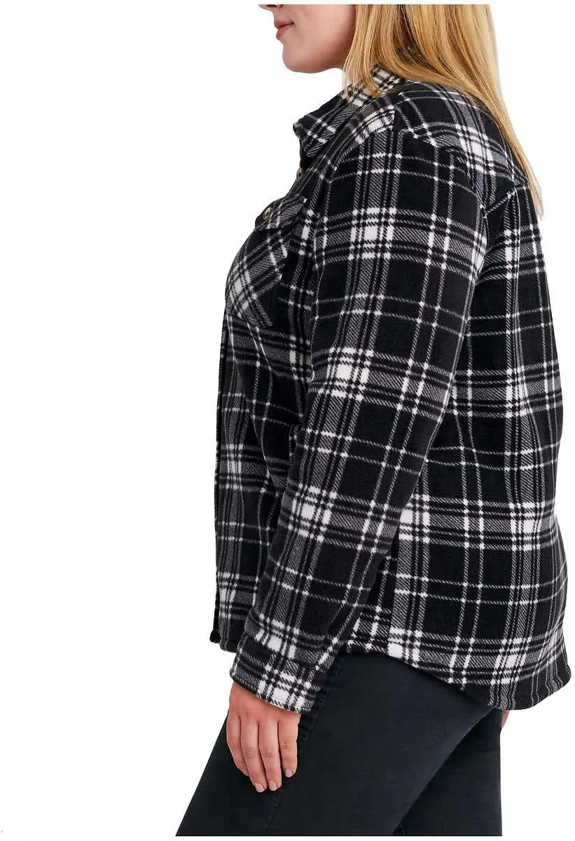 Sage Collective Women's Long Sleeve Plaid Super Plush Sherpa Lined Fleece Shirt Jacket with Pockets