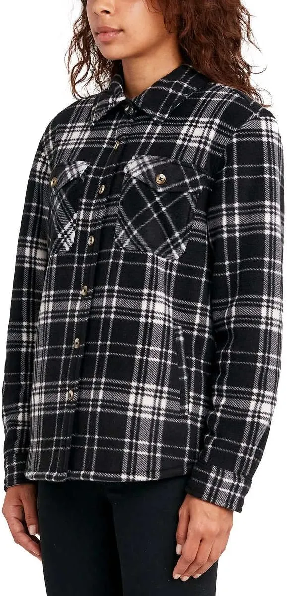 Sage Collective Women's Long Sleeve Plaid Super Plush Sherpa Lined Fleece Shirt Jacket with Pockets