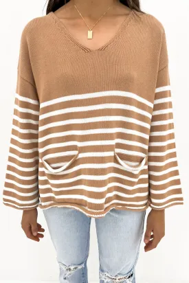 Sarah Knit Camel Stripe