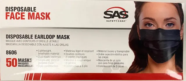 SAS Disposable Black Face Mask Box