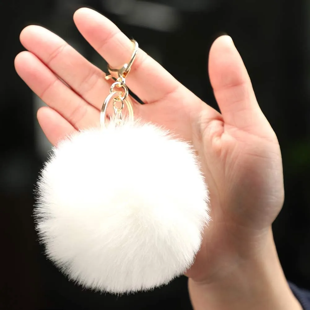 Soleebee Soft Artificial Rabbit Fur Keychain Plush Ball Key Ring Cute Pom Pom Bag Charm for Women Girls