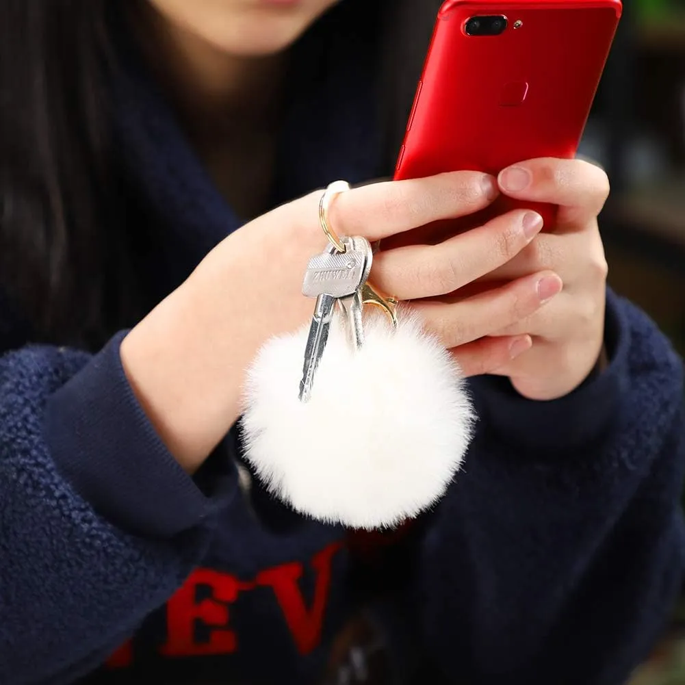 Soleebee Soft Artificial Rabbit Fur Keychain Plush Ball Key Ring Cute Pom Pom Bag Charm for Women Girls