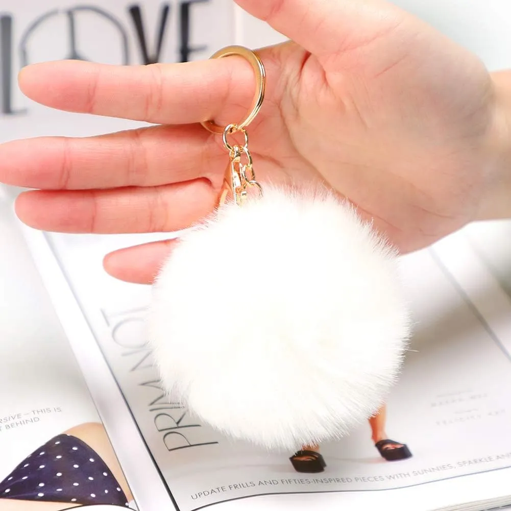 Soleebee Soft Artificial Rabbit Fur Keychain Plush Ball Key Ring Cute Pom Pom Bag Charm for Women Girls