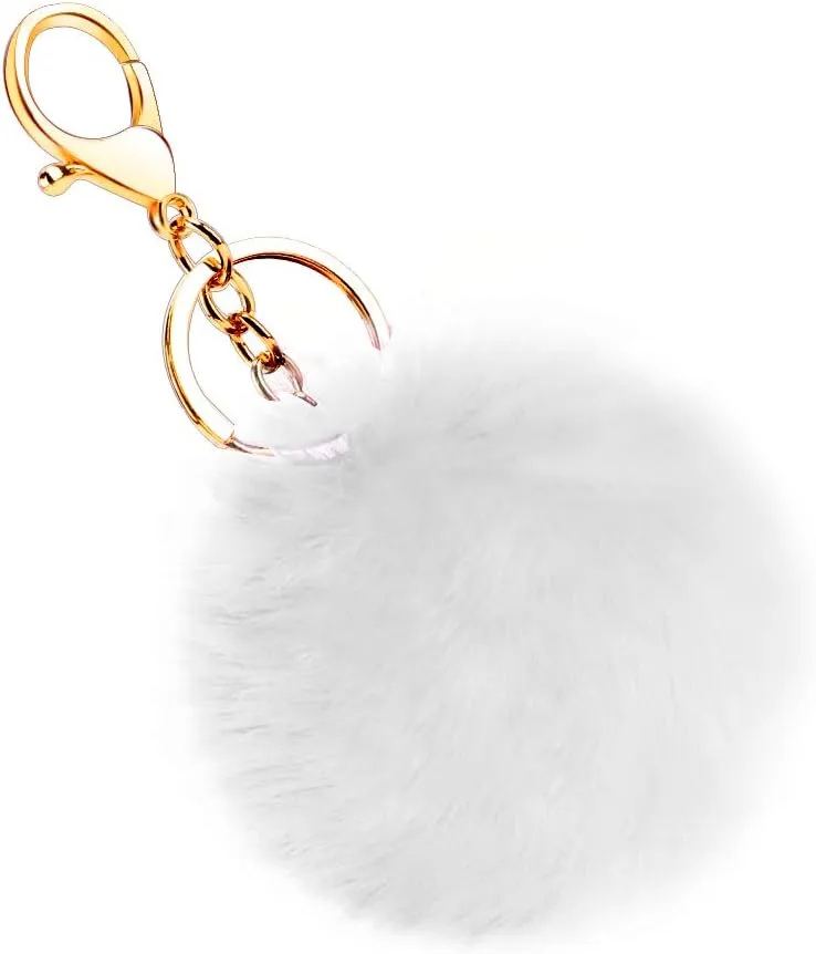Soleebee Soft Artificial Rabbit Fur Keychain Plush Ball Key Ring Cute Pom Pom Bag Charm for Women Girls
