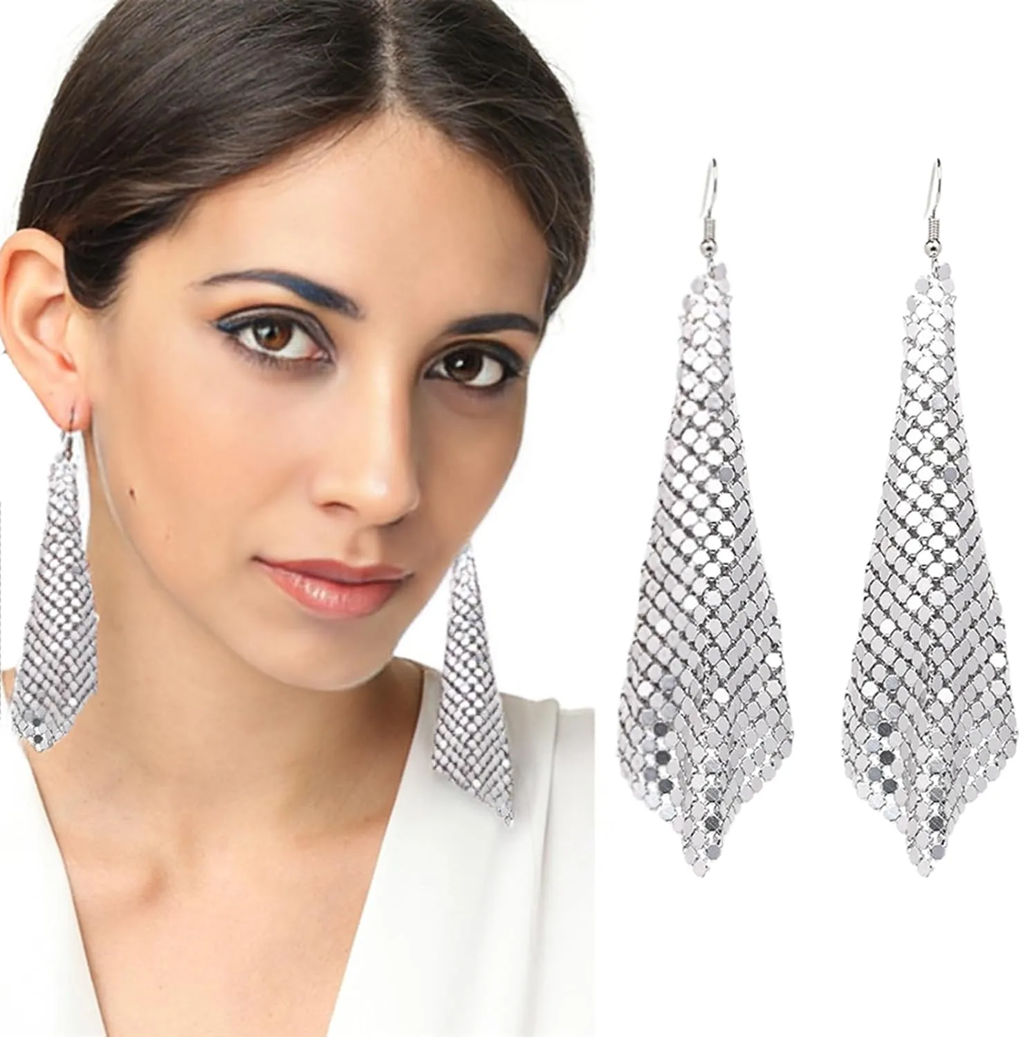 Sparkling Sequin Drop Dangle Earrings for Women Disco Ball Design with S Hooks Black Gold Dangling Earrings Women's Fashion Accessories