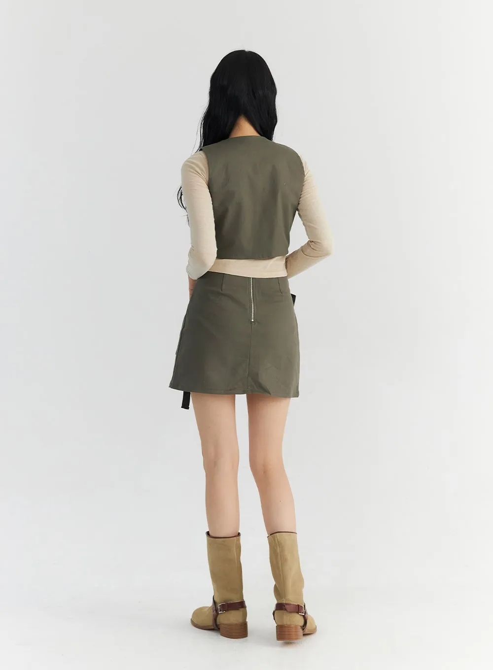 Strap Pocketed Crop Vest CO327