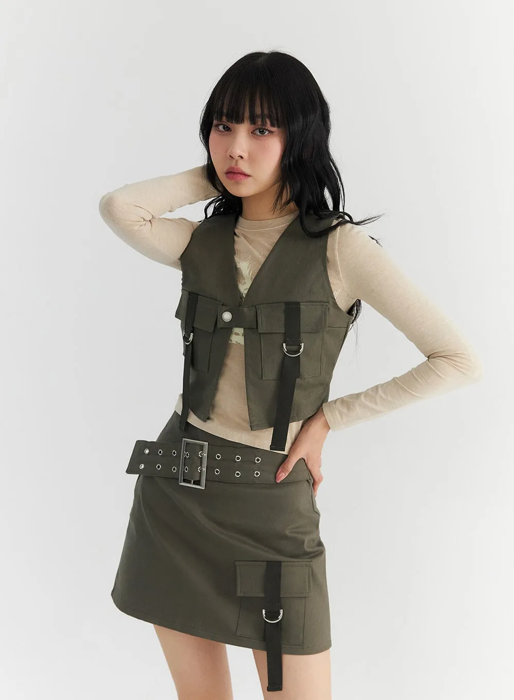 Strap Pocketed Crop Vest CO327