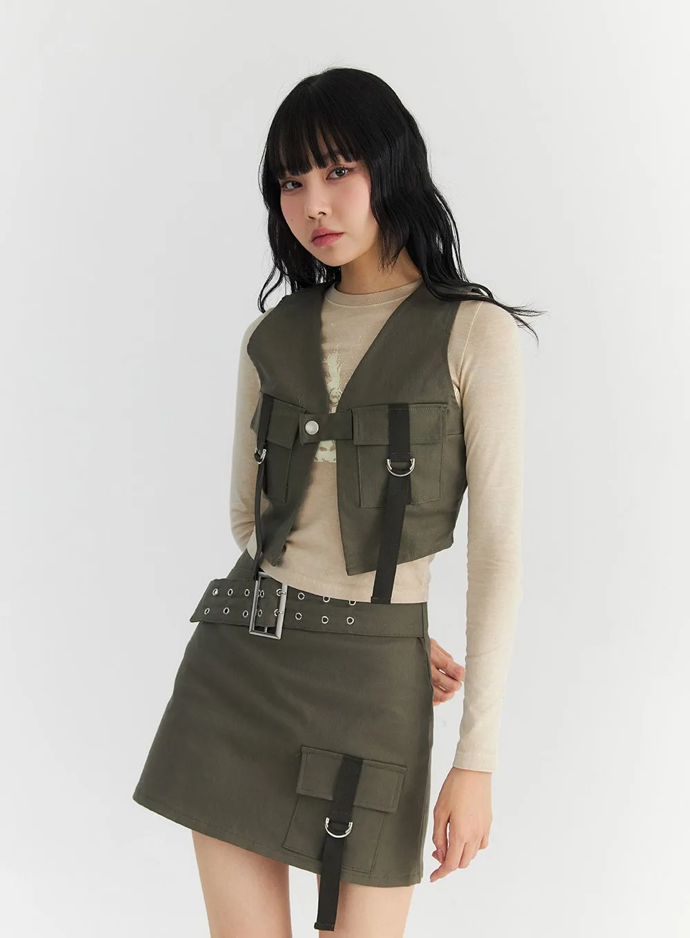 Strap Pocketed Crop Vest CO327