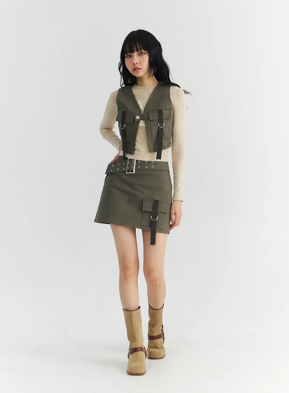 Strap Pocketed Crop Vest CO327