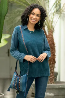 Sweater Vest in 100% Baby Alpaca - Everyday Cozy in Teal | NOVICA