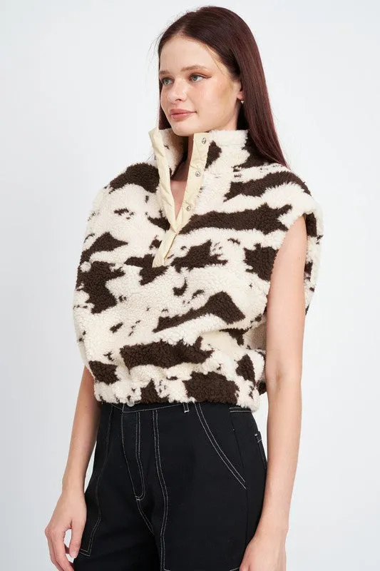 TEEK - BROWN COW PRINT ZIPPED VEST