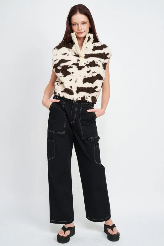 TEEK - BROWN COW PRINT ZIPPED VEST