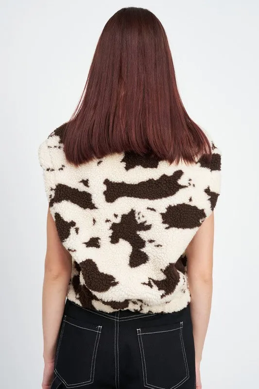 TEEK - BROWN COW PRINT ZIPPED VEST