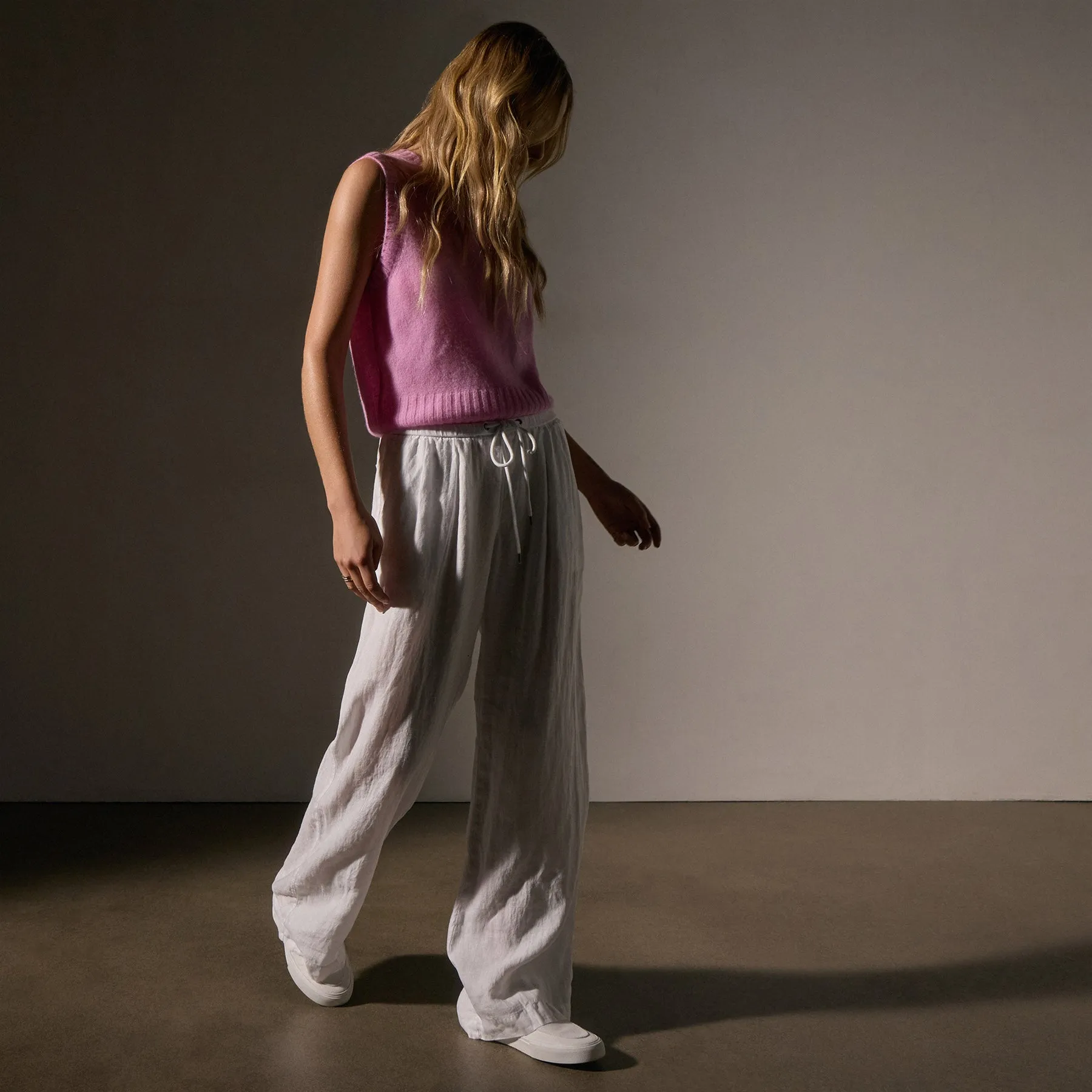 Wide Leg Relaxed Linen Pant - White