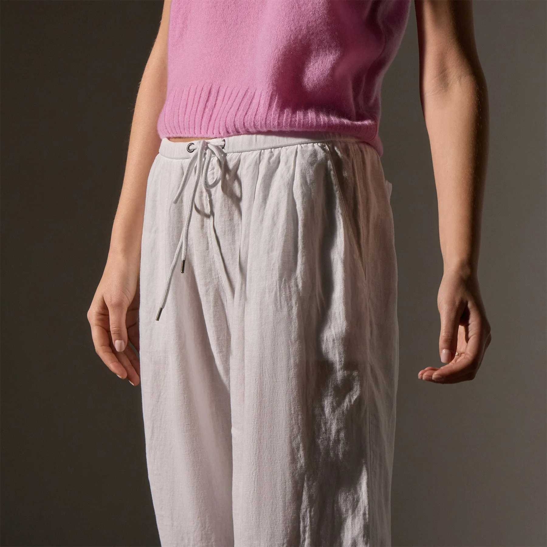 Wide Leg Relaxed Linen Pant - White