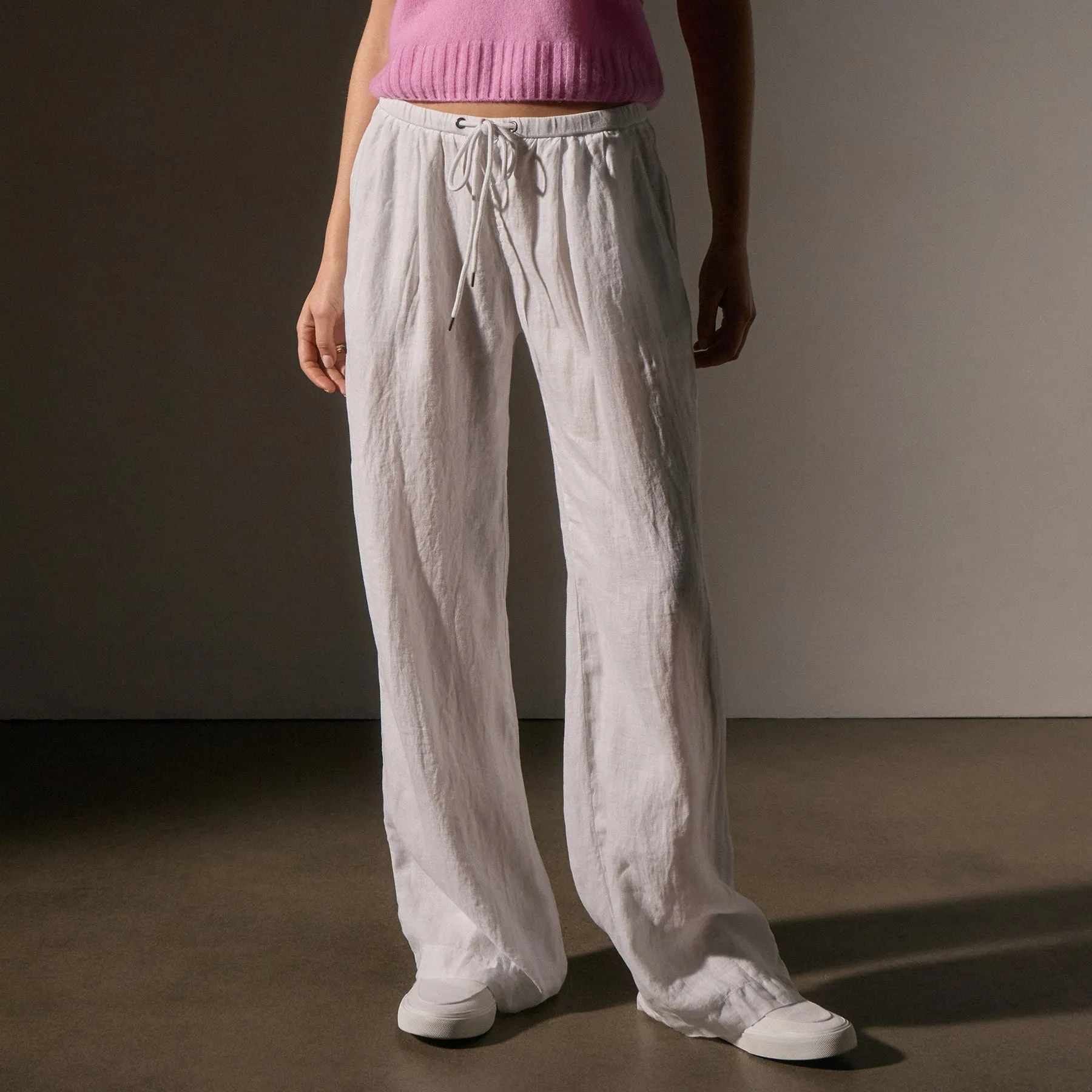 Wide Leg Relaxed Linen Pant - White