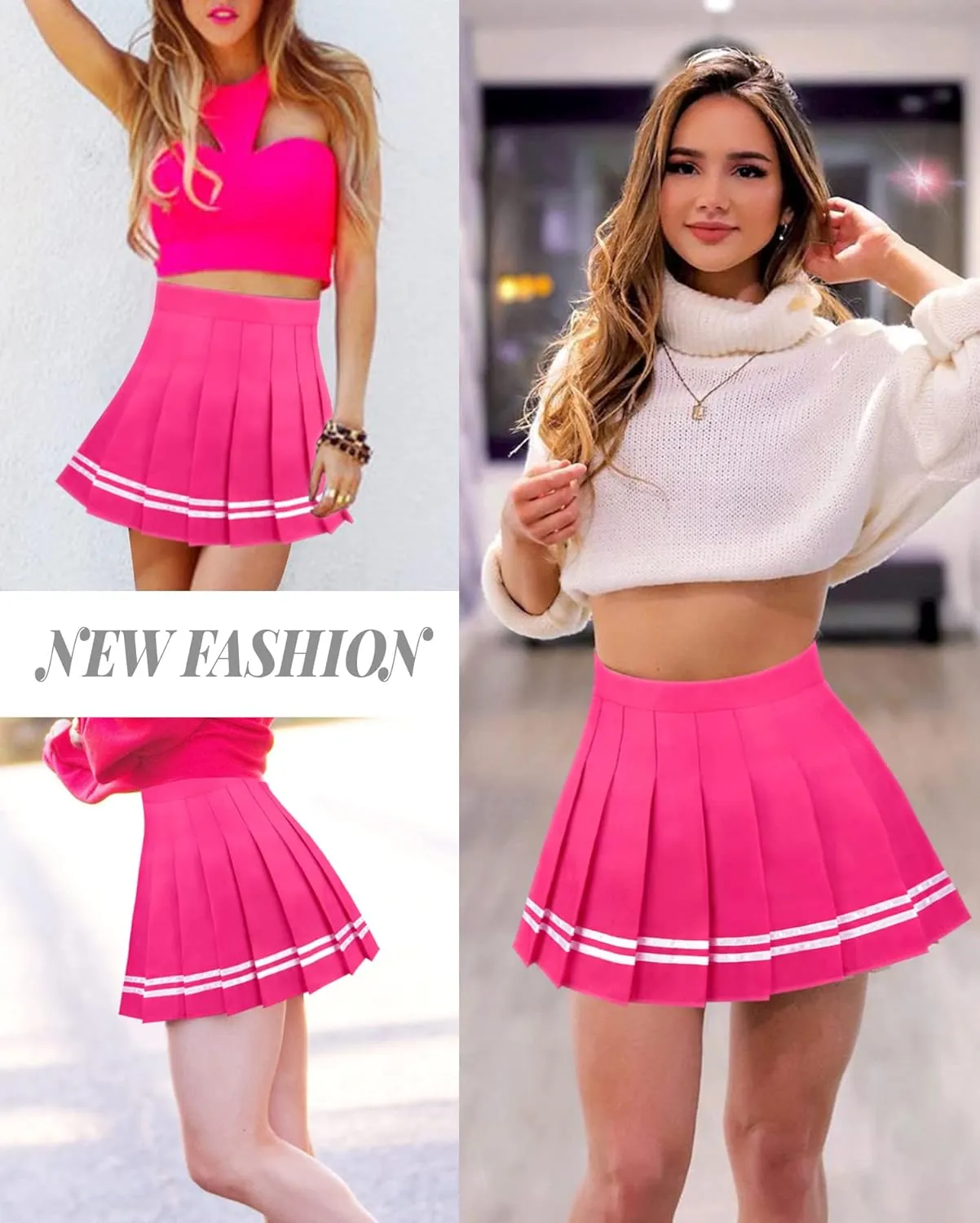 Women Girls High Waist Pleated Mini Skirt with Lining Shorts