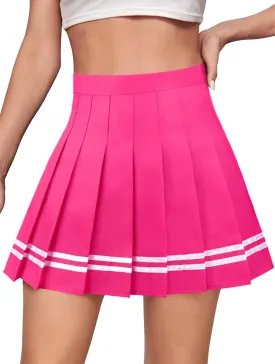 Women Girls High Waist Pleated Mini Skirt with Lining Shorts