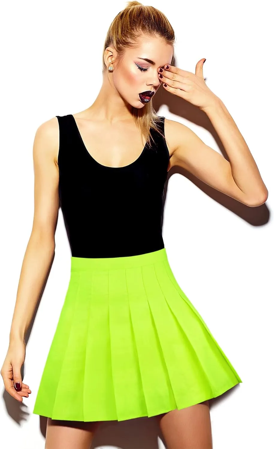 Women Girls High Waist Pleated Mini Skirt with Lining Shorts