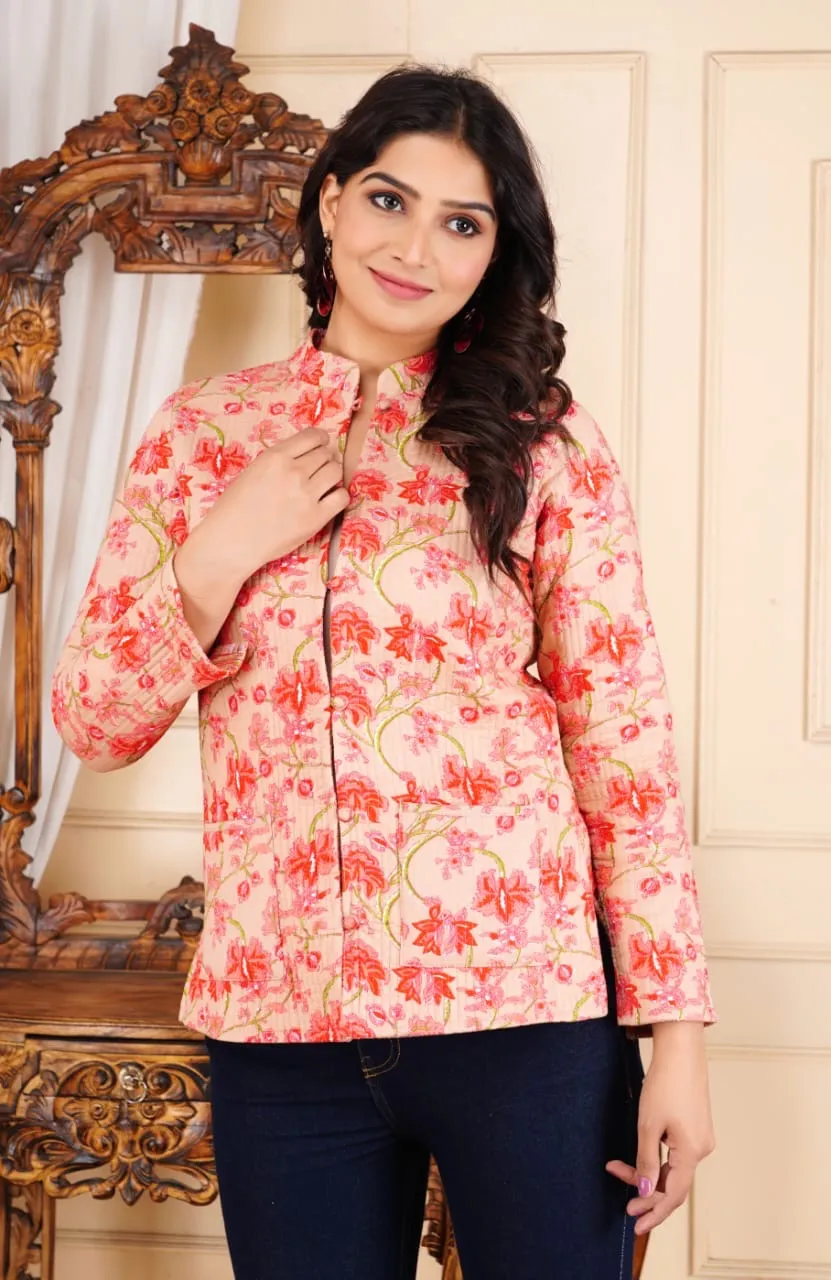 Women's Cotton Quilted Reversible Floral Jacket – Stylish & Comfortable