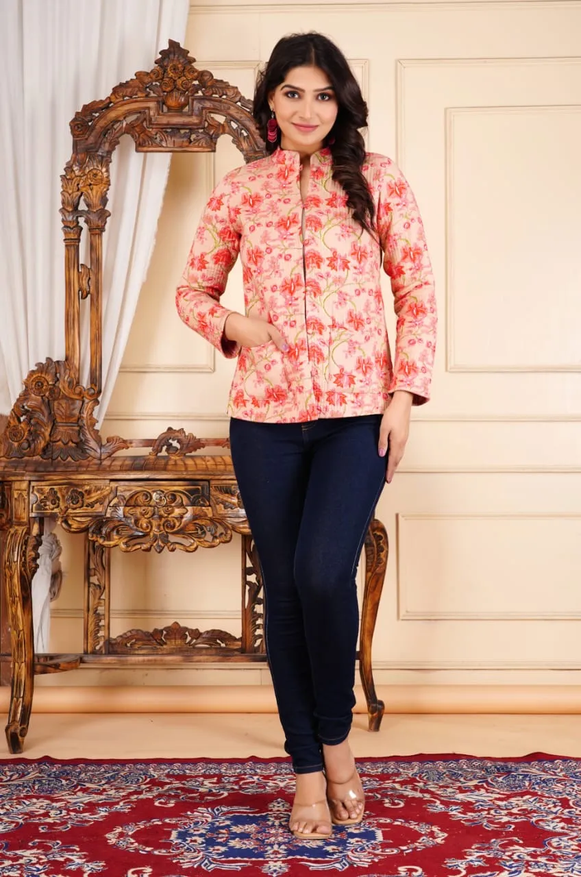 Women's Cotton Quilted Reversible Floral Jacket – Stylish & Comfortable