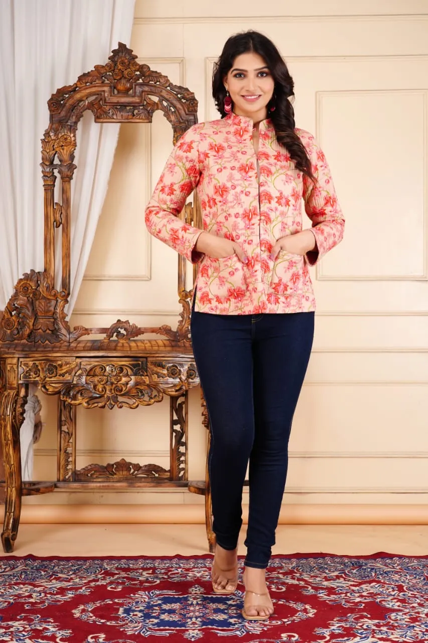 Women's Cotton Quilted Reversible Floral Jacket – Stylish & Comfortable