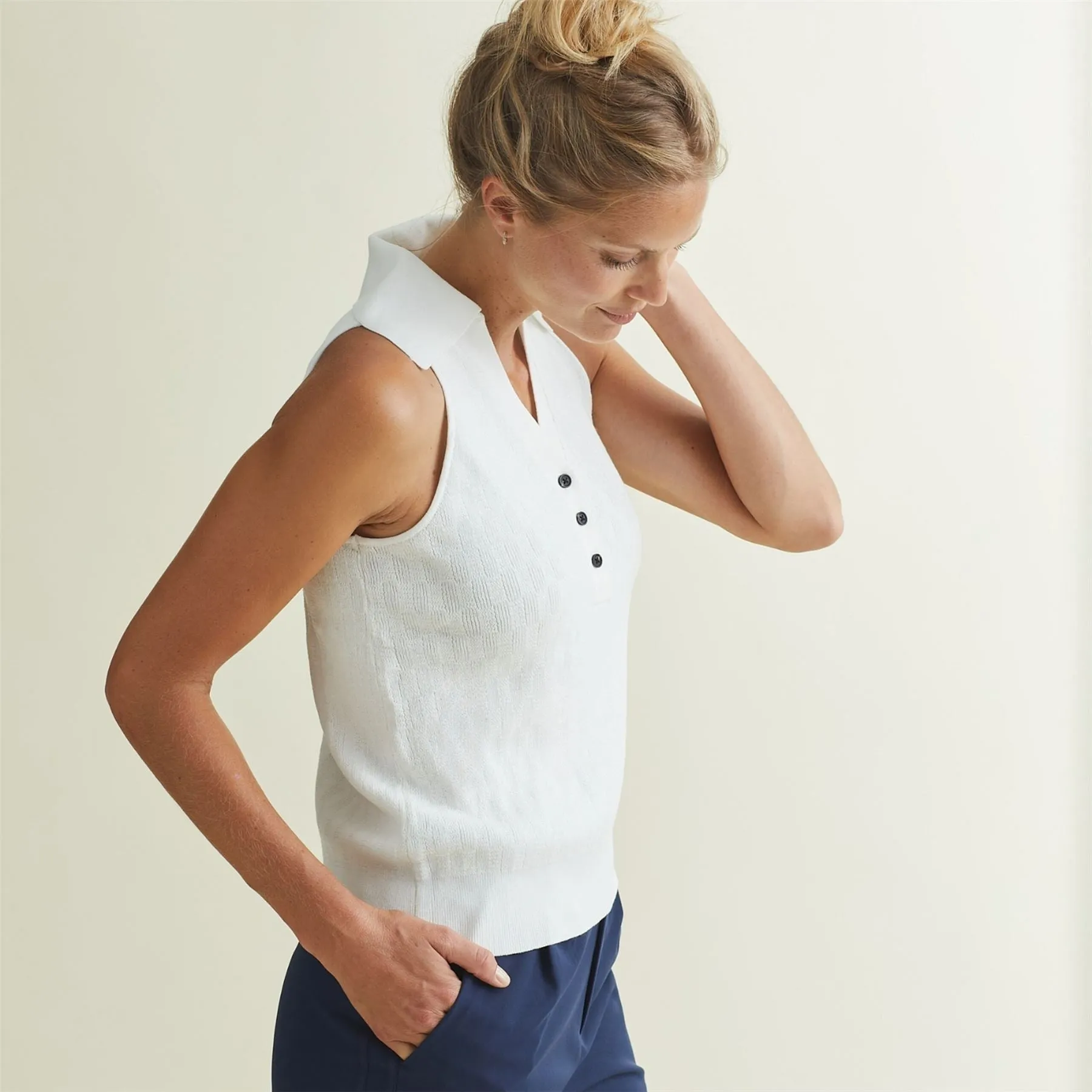 Womens Knit Tank Polo White - AW24